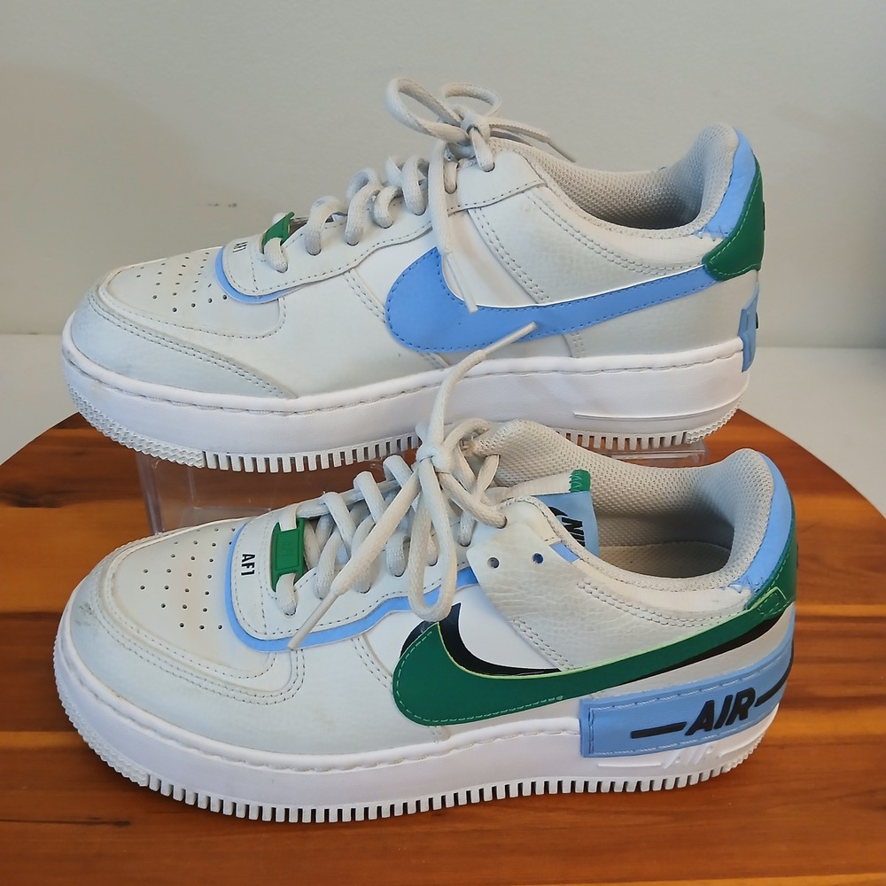 Nike Air Force 1 Shadow Womens 7 White Blue Green Sneakers CI0919-004